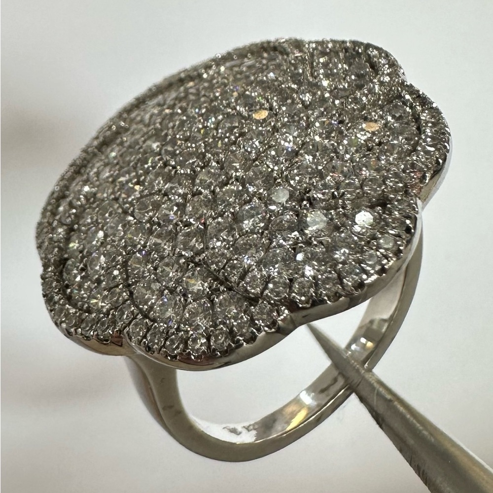 Sterling Silver Pave Diamond Cluster Ring - Silver
